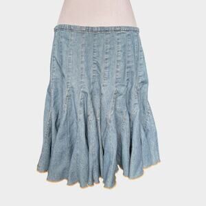 For Joseph sz M‎ Gored Skirt w/ Rust Hem Trim Blue Denim Full Flare